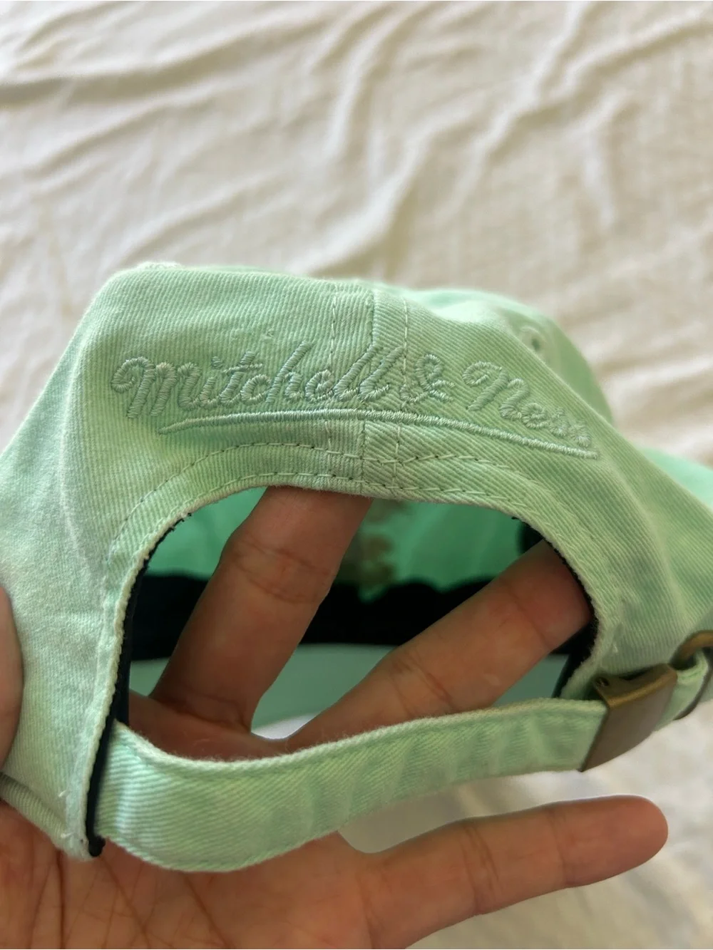 Nostalgia Mint Green Adjustable Baseball Cap with Black Trim